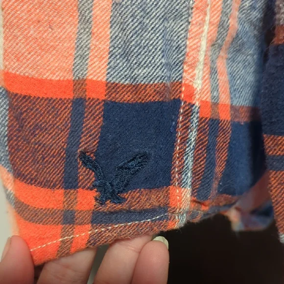 Stylish Plaid Button Down Shirt - Orange and Blue - Picture 4 of 9